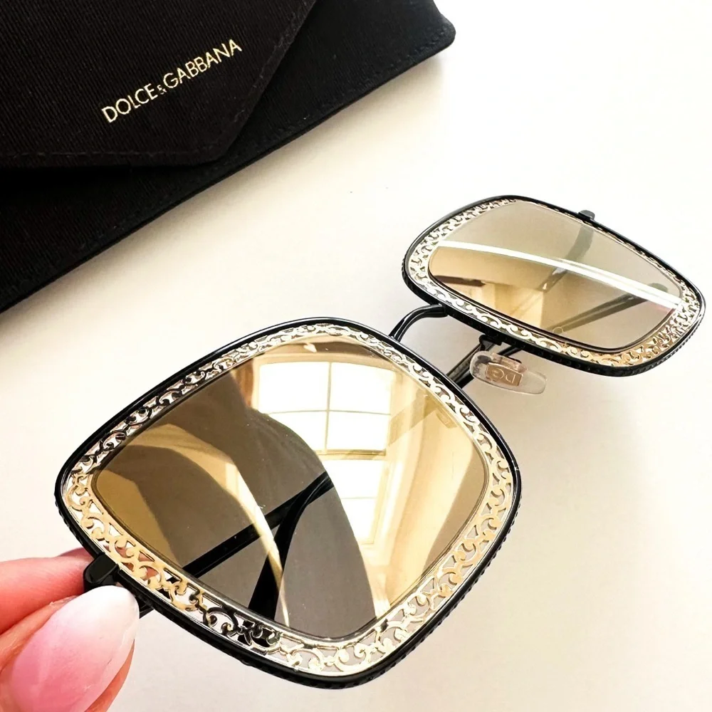 Dolce & Gabbana Gold Filigree Square Framed Sunglasses NWOT